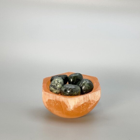 Orange Selenite Crystal Hexagon Bowl Peach Selenite Red Selenite Stone 3 inch - Picture 8 of 10